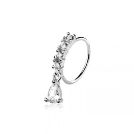 Pierced Owl 20GA 316L Stainless Steel CZ Crystal Lined Hoop with Dangling Teardrop Bendable Nose Ring (Silver Tone)