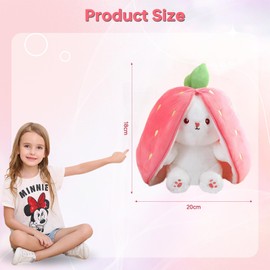 COQOYO Kuscheltier Hase in Erdbeere, Osterhase Plüschtier, Flip Plüsch Stofftier mit Reißverschluss, Kleine Süße Kawaii Kaninchen Plushie Puppe Spielzeug, Geburtstag Geschenke für Kinder, Rosa Weiß