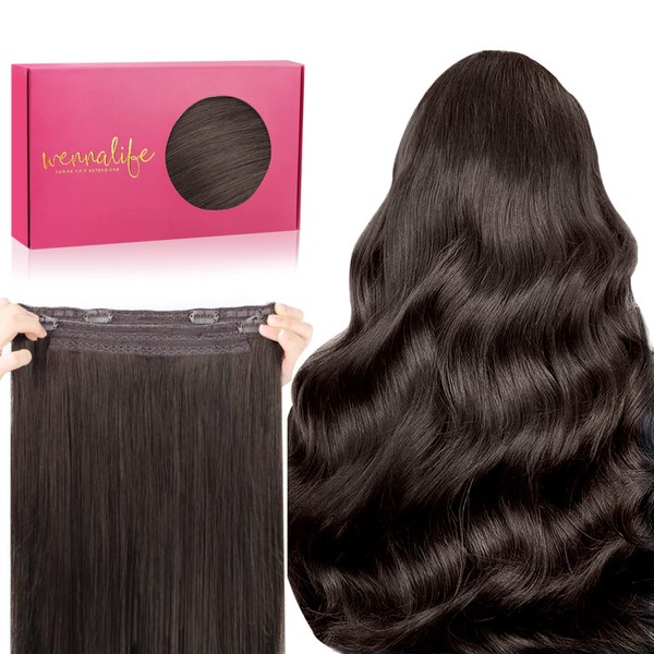 WENNALIFE Secret Hair Extensions Real Hair, 50 cm, 20 Inches 110 g Light Dark Brown Remy Hair Extensions Real Hair Wire Hair Extensions Invisible Wire Extensions Real Hair