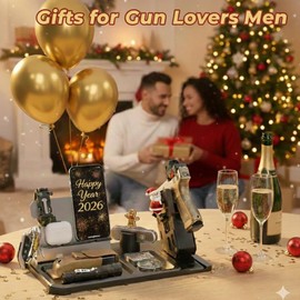 ONNAIS Gun Rack Trigger Lock - Detachable One-Hand Quick-Access Pistol Rack with Handgun Safe, All-in-One Desk & Nightstand Organizer with Phone Stand, Gun Accessories & Birthday Gifts for Men