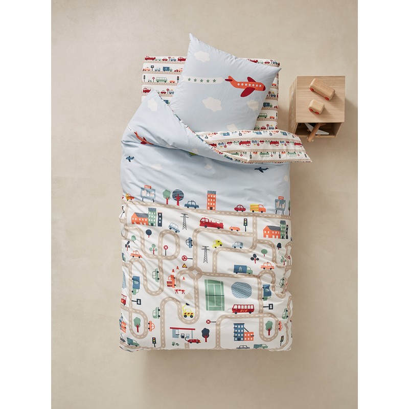 Vertbaudet Children's Bed Linen Set City Beige Printed 140 x