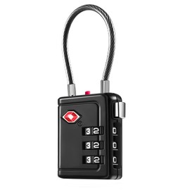 ZHEGE TSA Lock, Padlock, For Overseas Travel, Suitcase, Key, Wire, For Backpacks, Security Prevention, Japanese Instruction Manual Included (Black, 1 Piece)