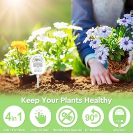 [Actualizado] Medidor de humedad del piso, 4 en 1, probador de pH del piso, humedad del piso, luz, nutrientes, medidor de pH para jardinería, césped, agricultura, uso de plantas en interiores y exteriores, no requiere pilas