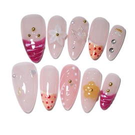 10 pcs Handmade Press On Nails,Ocean-Themed 3D Shell French Aurora Cat Eye,Summer latest styles, Almond Shape, Reusable DIY Nail Art for Women and Girls (A03, S)