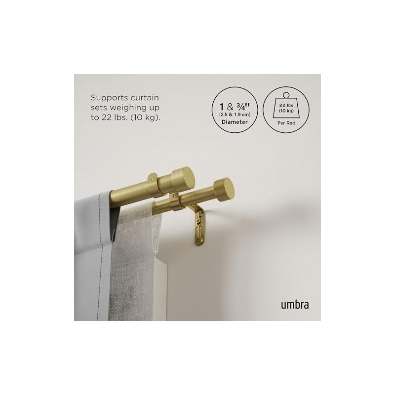 Umbra | Barra Doble para Cortinas Cappa, Dorado, Extensible 120-180