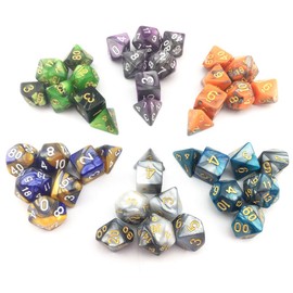 SmartDealsPro 6 x 7 Sets(42 Pieces) Double Colors Polyhedral Dice Set with Pouches for Dungeons and Dragons DND RPG MTG Table Games D4 D6 D8 D10 D12 D20 (6-Colors Set 2)