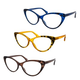 Pop Fashionwear 3-Pack Multi Color Cat Eye Reading Glasses for Women Readers with Spring Hinges (Multi Color, 1.25, x)