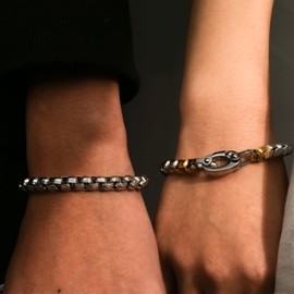 SDA Stainless Steel Beaded Bracelet, Waterproof (Silver, 20cm)