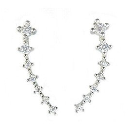 Yuren 7 Crystals Ear Cuffs Vines Climbers Wrap Pierced Pins Hook Earrings CZ Crystal (Silver)