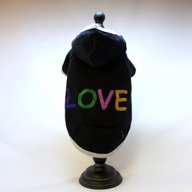 Alphadog Series Love Glitter Hooded (Hoody) T-Shirt with Pocket for Your Dog or Cat (M, Black/Gray)
