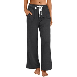 AUTOMET Wide Leg Sweatpants Women Lounge Casual Pajama Pants Baggy Workout Sweat Pants Fall Fashion Outfits with Pockets BlackGrey L