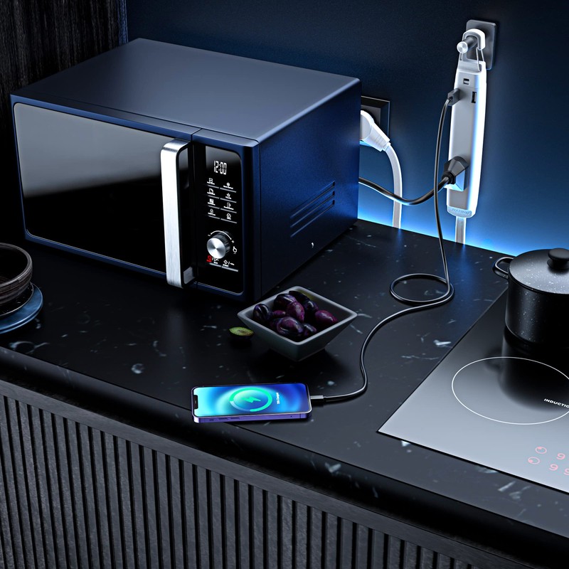 360° Rotating Flat Plug Extension Cord with USB Ports and