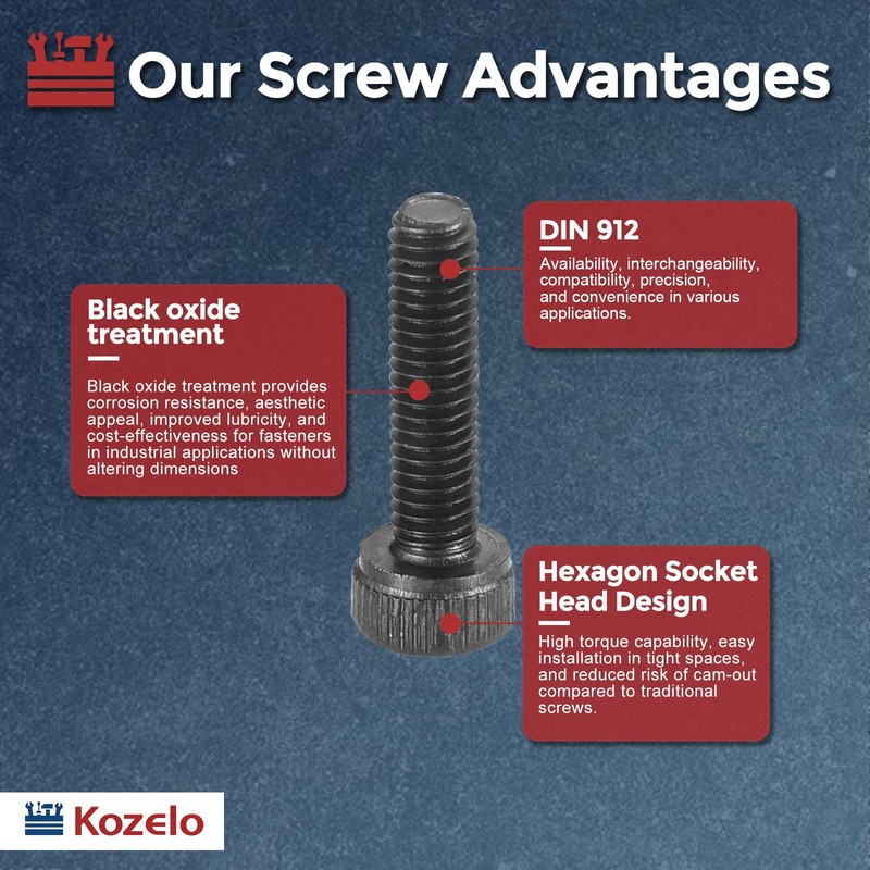 Kozelo 6個入りソケットヘッドキャップスクリュー - [M3-0.5 x 12mm] 合金鋼 完全ねじ付き 黒色酸化物 グレード12.9