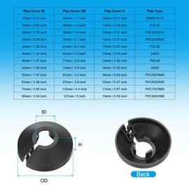 PATIKIL Water Pipe Cover Decoration Fit 1.97"/50mm, 6Pcs Flange Water Pipe PP Plastic Escutcheon Plate Collar Drain Line Cover Radiator for Wall Pipe Tube Decor, Black