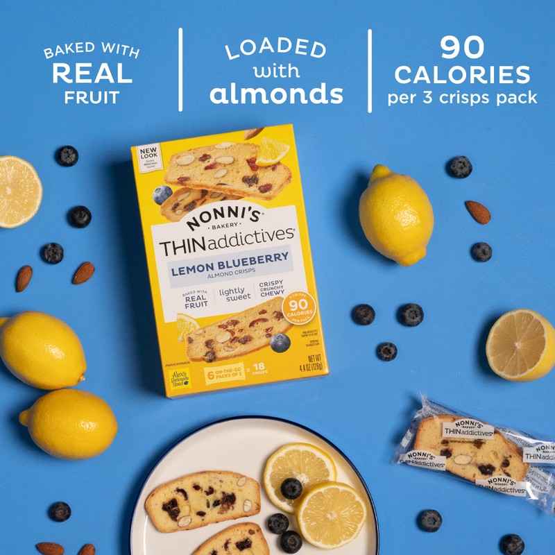 Nonni's THINaddictives Almond Thin Cookies - 3 Boxes Lemon Blueberry