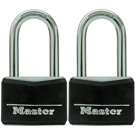 Master Lock Black Vinyl Covered Aluminum Padlock with Key, Keyed-Alike Lock for Toolboxes, Gym Lockers, or Storage Locker, 2 Pack, 141TLF
