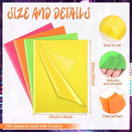 120 Sheets Neon Tissue Paper for Gift Wrapping, 4 Colors, Glowing Tissue Paper for Gift Bags for Neon Birthday Party Wedding Baby Shower DIY Craft, 20 × 14Inch