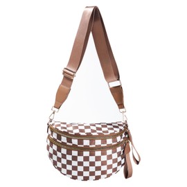 ZingZaak Checkered Crossbody Bag For Women,Bum Bag,Checkered Purse,Spacious Fanny Pack with Polyester Fabric (Brown Checkered)