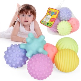 LAWAN Pelota sensorial táctil, 6 Bolas de Silicona,Pelota de Agarre de reconocimiento de Color, Pelota Blanda con Sonido para Ejercicios sensoriales y reconocimiento de Objetos