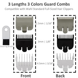 Professional Hair Clipper Attachment Combs Set, Guard Guide Combs Compatible with Wahl Standard Full-Sized Magic Clip Super Taper 8148/8504/1919/8591 Hair Clippers (3)