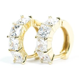 Street Knitted 14K Gold Plated Princess Cut Small Trendy Best Mens Fashion Iced Hoop Earrings