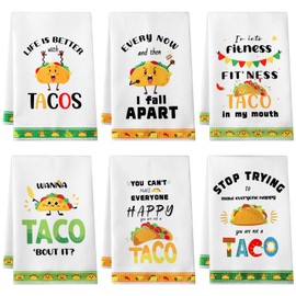 FuWeave 6 Pcs Funny Taco Kitchen Towels Taco Gifts 16 x 24 Inch Tacos Kitchen Decorative Dish Towels Taco Tuesday Gift for Housewarming Gift Taco Lover Accessories