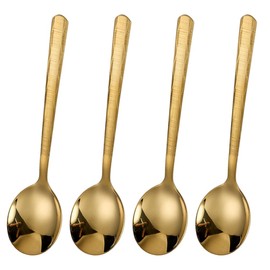 Ouliget Stainless Steel Dinner Spoons with Hammered Edge,Serving Spoons Set,Thick Heavy Table Spoons Dinner Spoons for Dinner, Party Wedding,7.6Inch,Set of 4,Golden