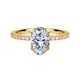 Blueeve 2ct Oval Moissanite Sidestone Rings for Women, D Color VVS1 Clarity Lab Created Diamond Rings 14K Yellow Gold Vermeil Solitaire Oval Engagement Ring for Women Wife Anniversary Jewelry Gifts