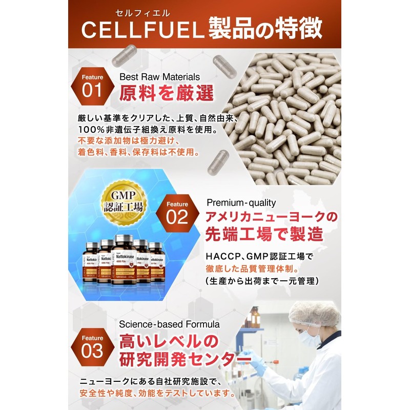 ナットウキナーゼ 活性4000Fus 納豆キナーゼ 120粒 (約60日分) 大容量 (分析成績書あり) 速放性カプセル使用 CELLFUEL from