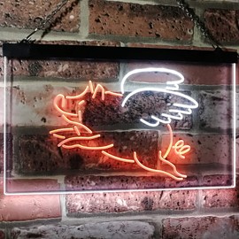 Flying Pig Room Décor Dual Color LED Neon Sign White & Orange 12" x 8.5" st6s32-i3110-wo