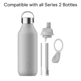 Chilly's Series 2 Sports Flip Lid with Telescopic Straw and Nylon Carry Loop - Easy Flip Lid, Straw Cleaning Brush Included - Accessory Series 2 Water Bottles - Granite Grey