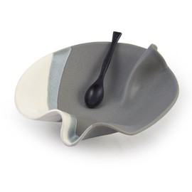 Contemporary Twist Ripple Dish in Grey/White, Handmade Pottery