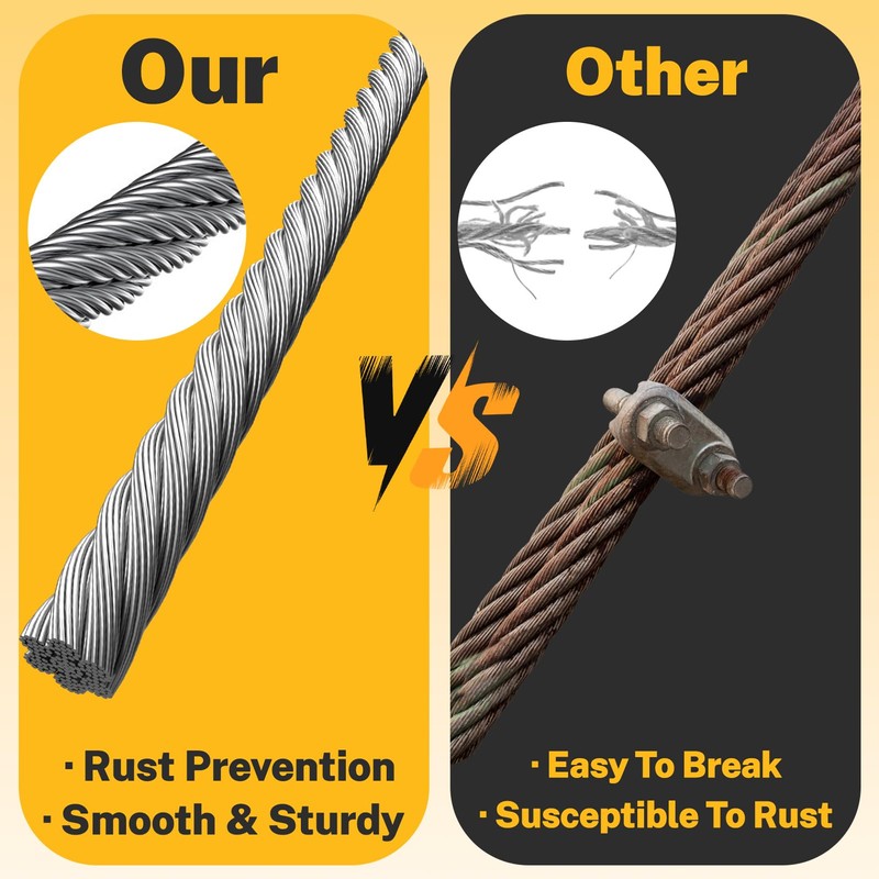 1/4" Wire Rope,25FT 304 Stainless Steel Wire Cable Kit,7x19 Strand