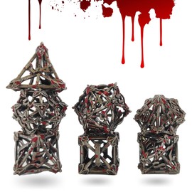 FOXBITE 7 Pcs Metal Dice Set Bronze Blood D&D Dice Set, Polyhedral Dice Set for Dungeons and Dragons Dice, Blood Spattered Role Playing Dice Set, D+D RPG D and D Dice D20 D12 D10 D8 D6 D4 (Bard)