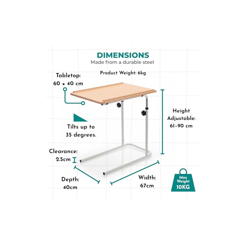 Divan Over Bed Table – Adjustable Height Tilting Overbed Table