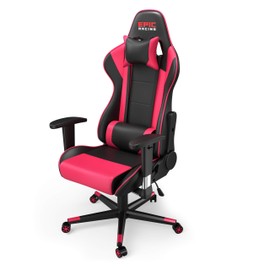Epic Racing Professional Pink Gaming Chair - Leather Gaming Chair with Adjustable Height and Headrest Support