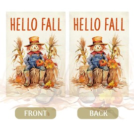 Hello Fall Scarecrow Garden Flag Fall Autumn Harvest Garden Flag for Outside Holiday Outside Outdoor Patio Lawn Decorations Yard flag 12x18 Inch