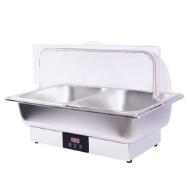 Chafing Dish Buffet Set Commercial Electric Chafing Dish Warmer 600W 2x6QT Half Size Stainless Steel Roll Top Buffet Server Auto ShutOff Catering Chafers and Buffet Warmers with Temp Display