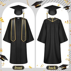 Tigeen Unisex Adult Graduation Gown Cap Tassel Set Matte Uniforms 2025 Charms Cord and Stole for College High School Graduate(Black, 42)