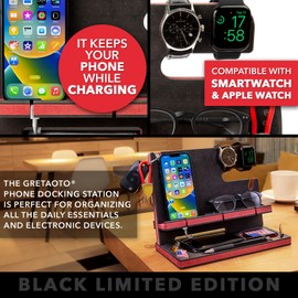 GRETAOTO Wooden Docking Station for Cell Phone, Tablet, Wallet, Gadgets, Watch, Keys, Accessories, Essentials, Desk Organizer, Nightstand, Gifts for Men (Red)