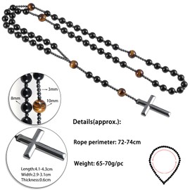 mookaitedecor Hematite Black Obsidian Necklace Healing Crystal Cross Necklace for Men, Spiritual Protection Religious Christian Gift Fashion Stone Beaded Cross Necklace Long Chain Valentine Gift Him