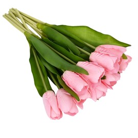 MAFELOE 10 Pieces Artificial Tulip Bouquet, Simulation Flowers for Home Office Hotel Wedding Decoration DIY Arrangement- Pink