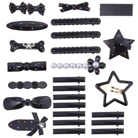 SOFPLATE 1 Box 25Pcs Black Hair Clips Set Star Hair Barrettes Cute Bobby Pins Sweety Pearl Bow Polka Dots Alloy Bobby Hairpins Accessories for Women Long Short Headwear Decoration DIY Jewelry Clamps