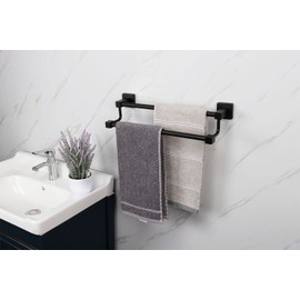TocTen Double Bath Towel Bar - Thicken SUS304 Stainless Steel Towel Rack for Bathroom, Bathroom Accessories Double Towel Rod Heavy Duty Wall Mounted Square Towel Holder (Matte Black,16 INCH)