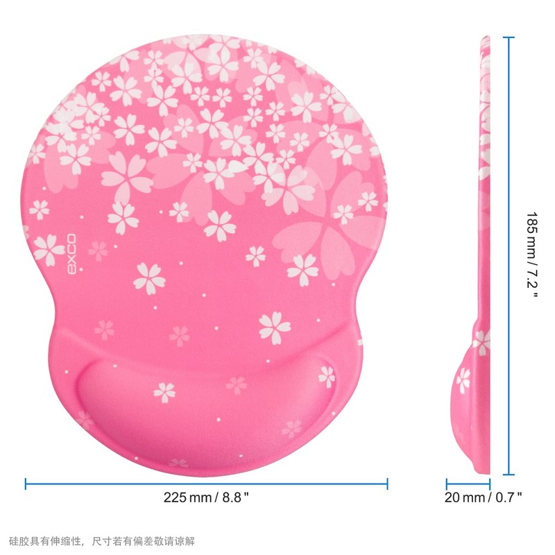 Excovip 桜 マウスパッド かわいい、おしゃれ 、疲労軽減、オフィス用、マウスパッド リストレスト一体型 人間工学に基づいたデザイン、洗える、低反発 手首パッド 3606