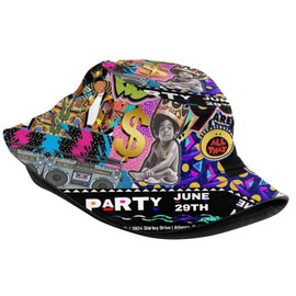 Fashion 80s 90's Theme Bucket Hats Retro Sun Cap Packable Outdoor Fisherman Hat for Women and Men