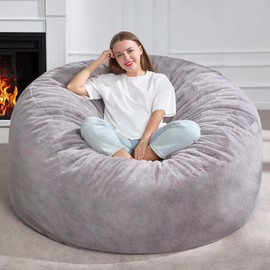 Hobestluk 5ft Bean Bag Chairs for Adults Large Beanbag Chair with Plush Faux Fur Cover Big Bean Bag Chair for Living Room Bedroom Dorm Office - Grey (50” x 50” x 24”)