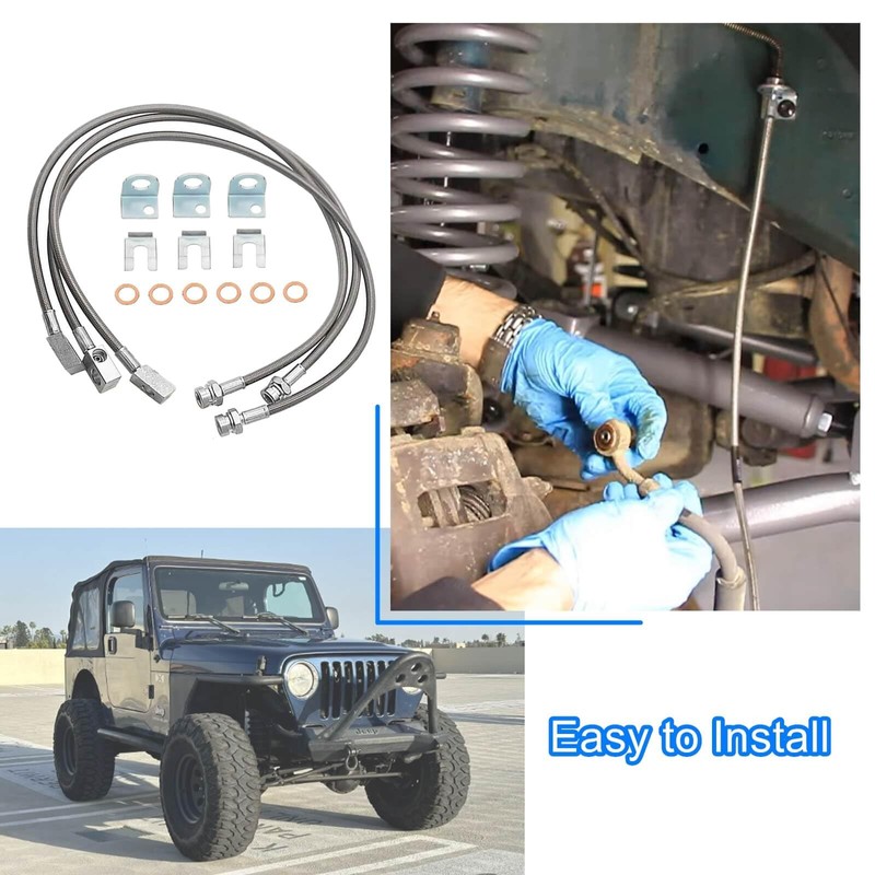 89715 Front/Rear Extended Brake Lines Replacement for Jeep Wrangler TJ