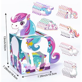 RINDOJIN Valentines Mailbox for Kids Cute Horse Valentines Day Cards for Girls Classroom School Party Supplies Valentines Day Box with 30 Animal Valentine Cards and 5 Teacher Cards