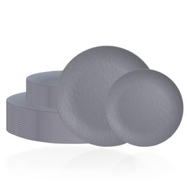 WONDERFUL 32pcs Dark Grey Plastic Plates Reusable Plates Unbreakable and Dishwasher safe Dishes Set Outdoor Plate Includes:16 Dinner 10" and 16 Dessert Plate 7.3" Suitable for BBQ & Camping